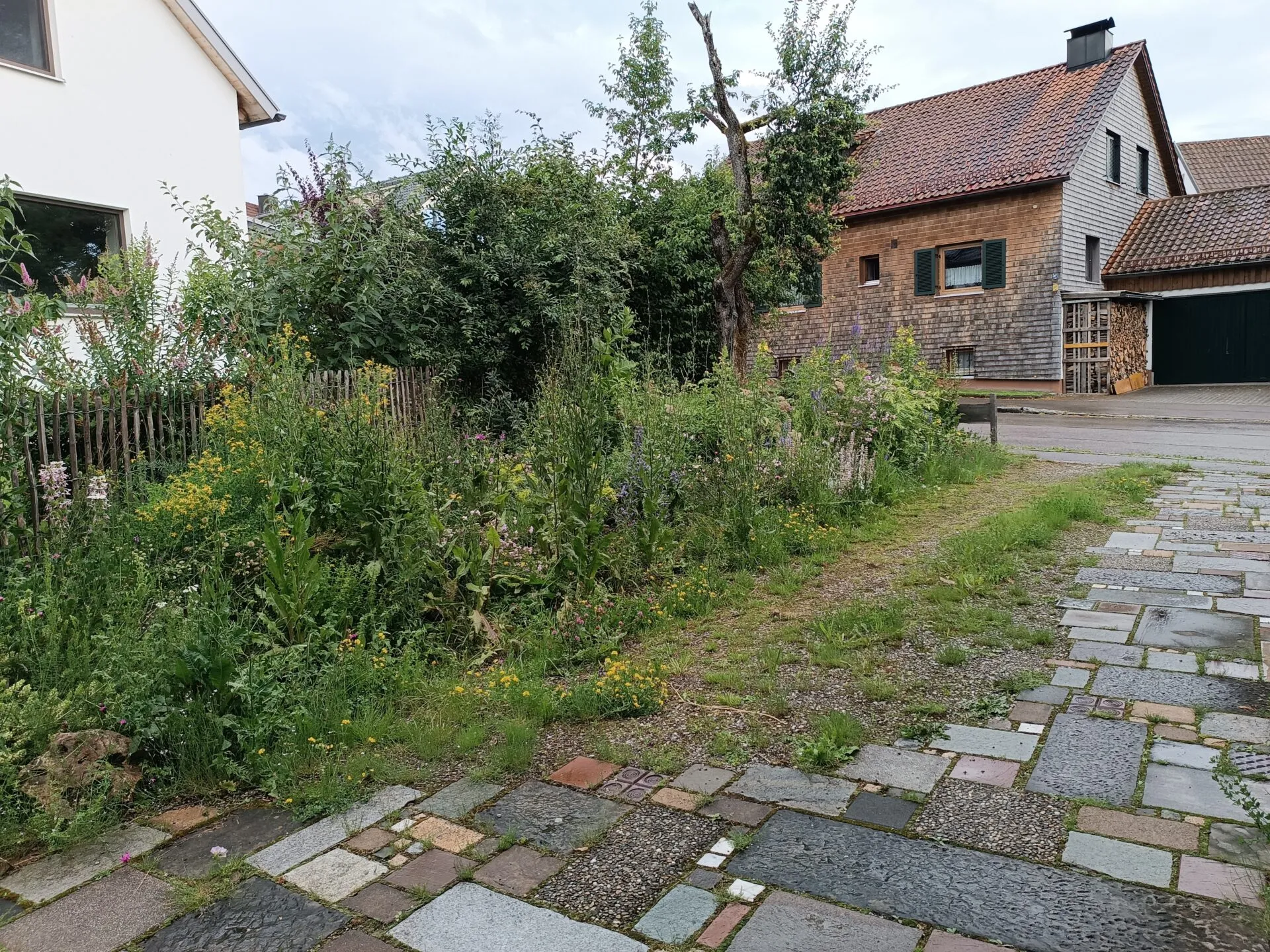 Entsiegelte Einfahrt mit Wildblumen