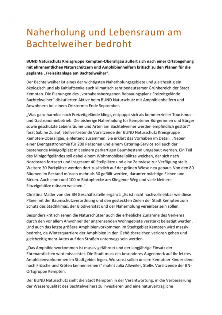 Pressemitteilung des BUND zum geplanten Campingplatz am Bachtelweiher_S1