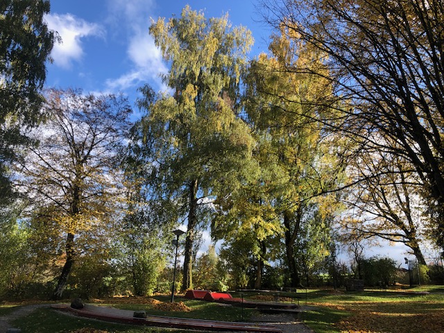 Bäume und Minigolfbahn im Bachtelweiher Garten